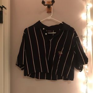 Cropped striped collared tee